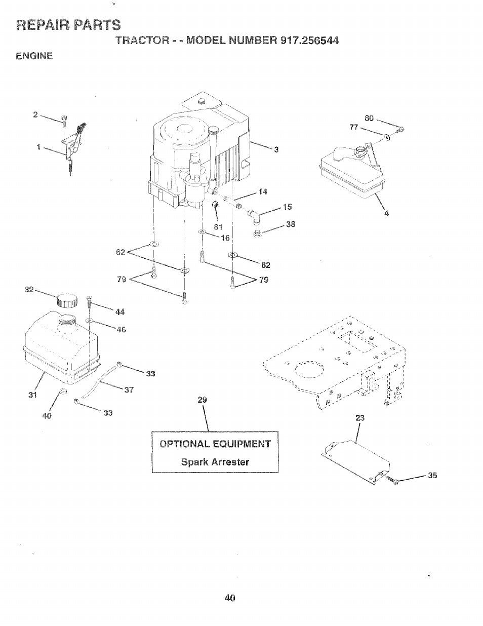 Fitpmh, Parts, Engine | Optional equipment spark arrester | Craftsman 917.256544 User Manual | Page 40 / 56