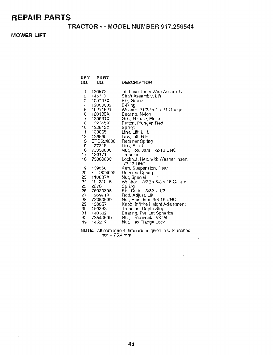 Repair parts | Craftsman 917.256544 User Manual | Page 43 / 56