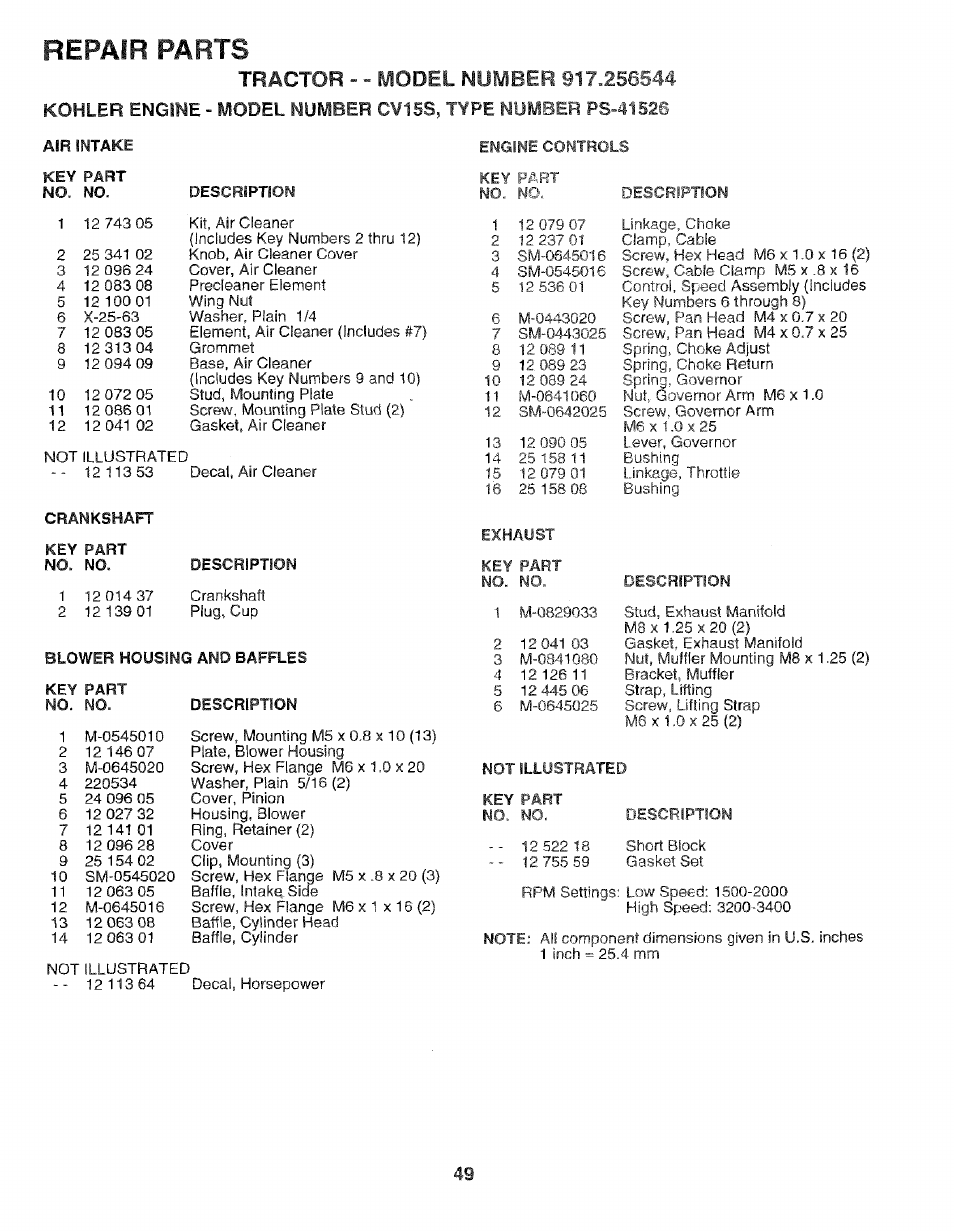 Repair parts | Craftsman 917.256544 User Manual | Page 49 / 56