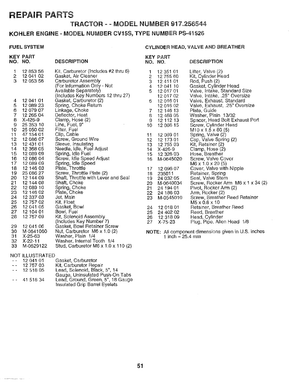 Repair parts | Craftsman 917.256544 User Manual | Page 51 / 56