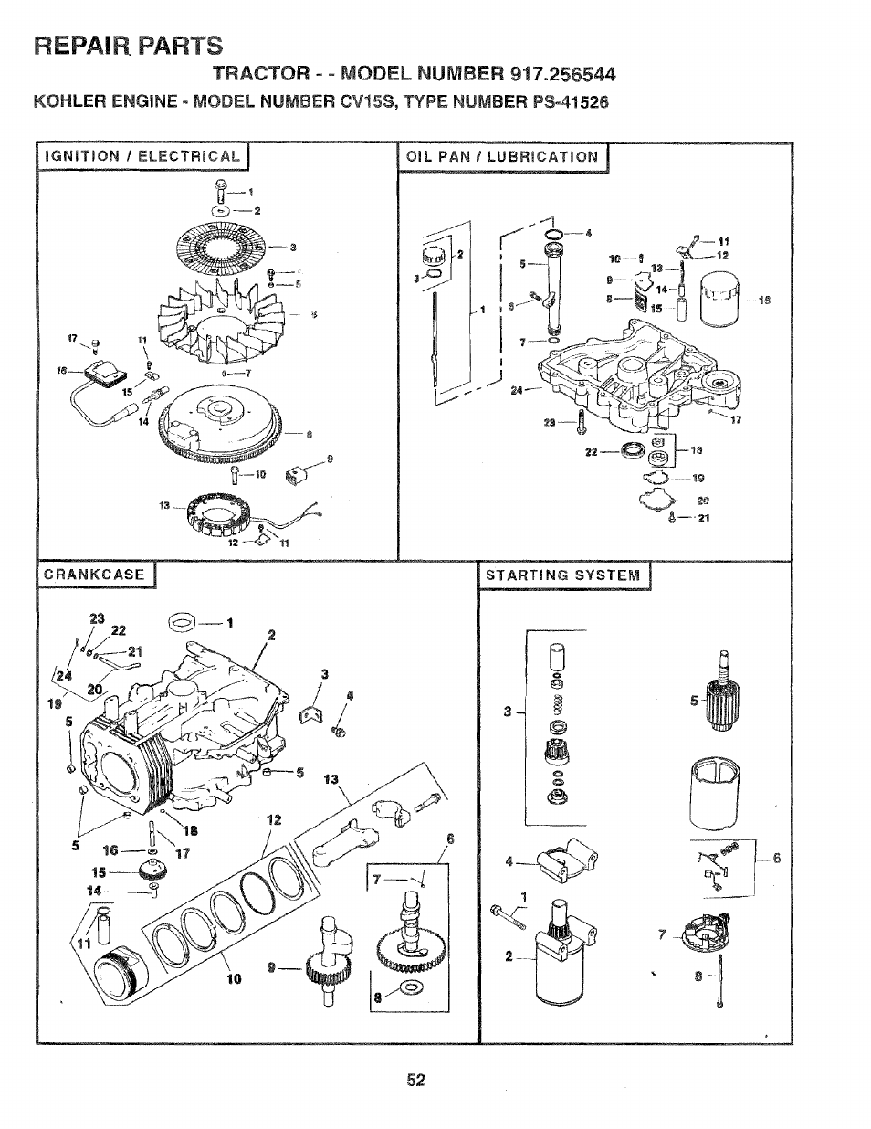 Repair parts | Craftsman 917.256544 User Manual | Page 52 / 56