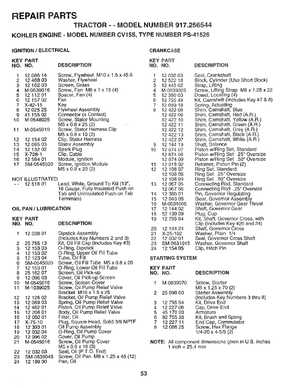 Repair parts | Craftsman 917.256544 User Manual | Page 53 / 56