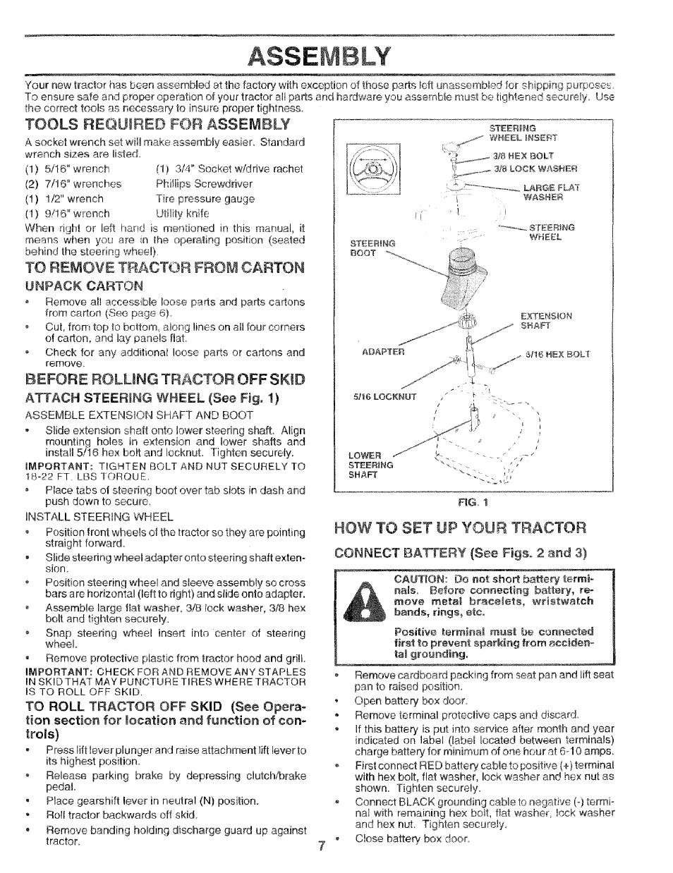 Assembly, Tools required for assembly, Before rolling tractor off skid | How to set up yolib tractor | Craftsman 917.256544 User Manual | Page 7 / 56