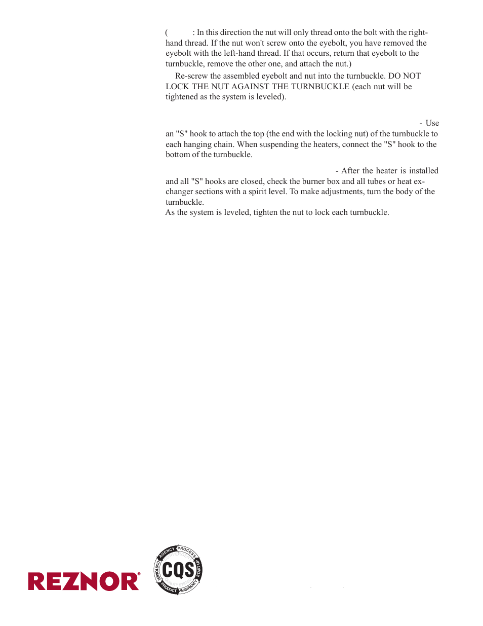 Reznor VR Option - Installation - Turnbuckle Kit User Manual | Page 2 / 2