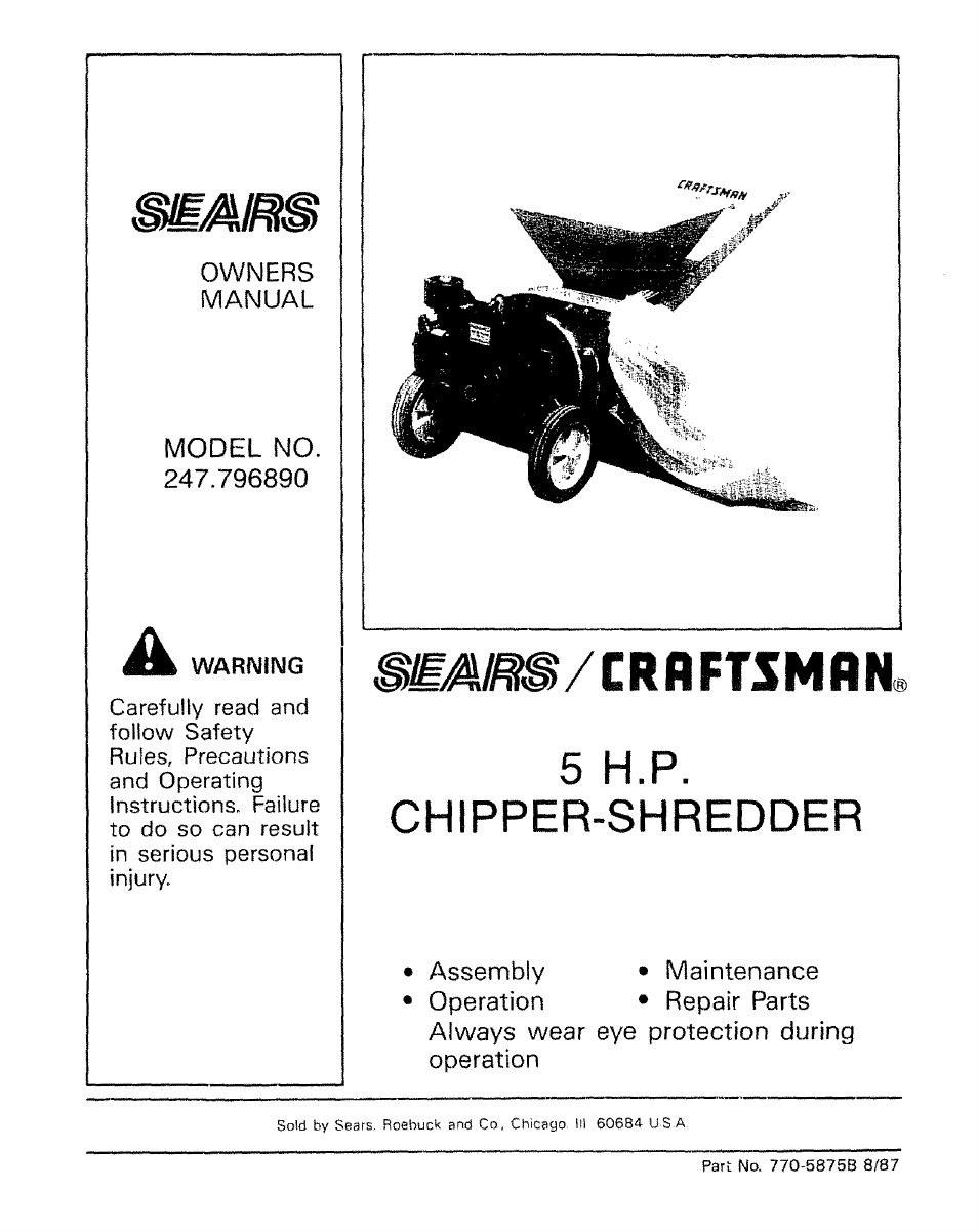 Craftsman 247.796890 User Manual | 20 pages