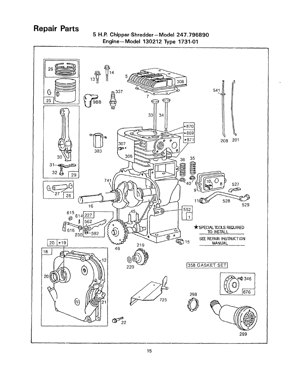 Repair parts | Craftsman 247.796890 User Manual | Page 15 / 20