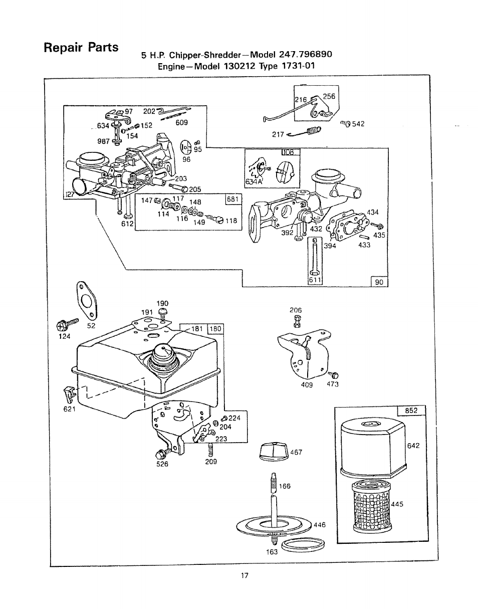 Repair parts | Craftsman 247.796890 User Manual | Page 17 / 20