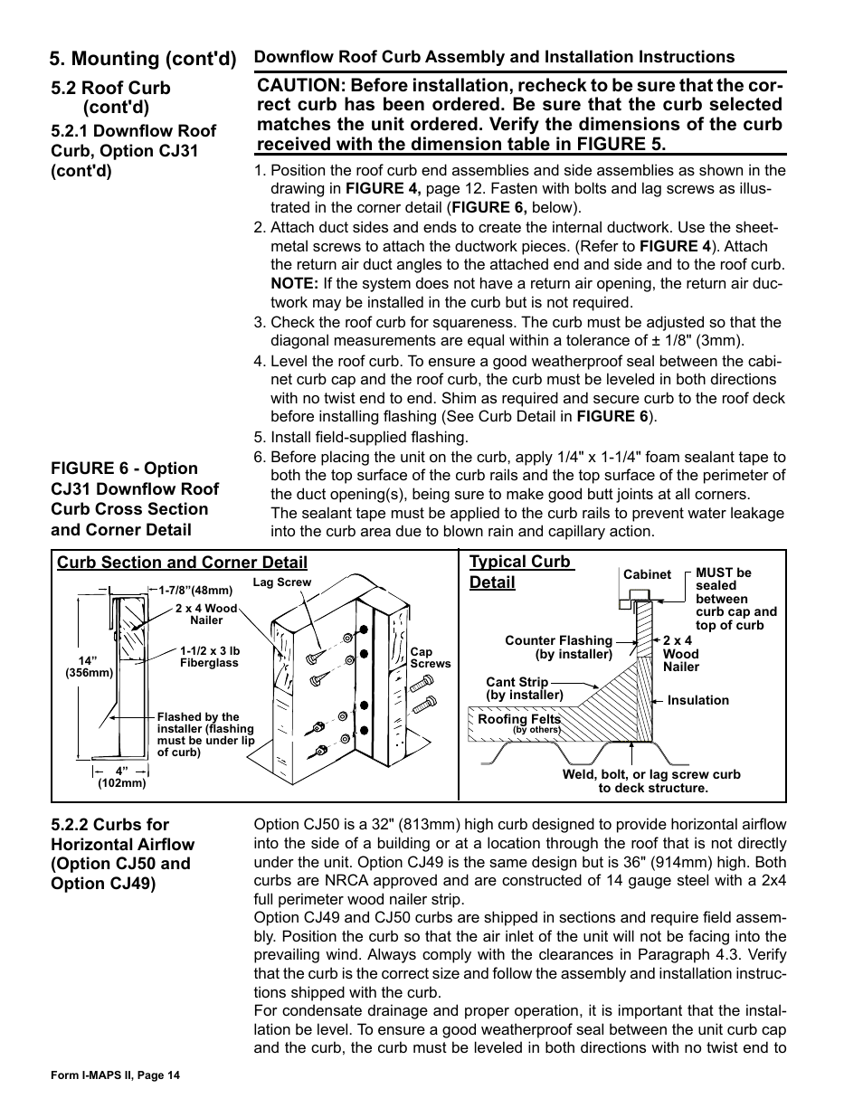 Mounting (cont'd), 2 roof curb (cont'd) | Reznor MAPS II Unit Installation Manual User Manual | Page 14 / 64