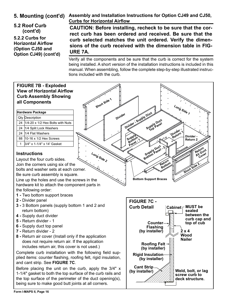 Mounting (cont'd), 2 roof curb (cont'd) | Reznor MAPS II Unit Installation Manual User Manual | Page 16 / 64