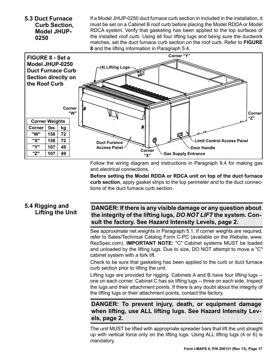 3 curb heater section, model jhup 250, 4 rigging and lifting | Reznor MAPS II Unit Installation Manual User Manual | Page 17 / 64