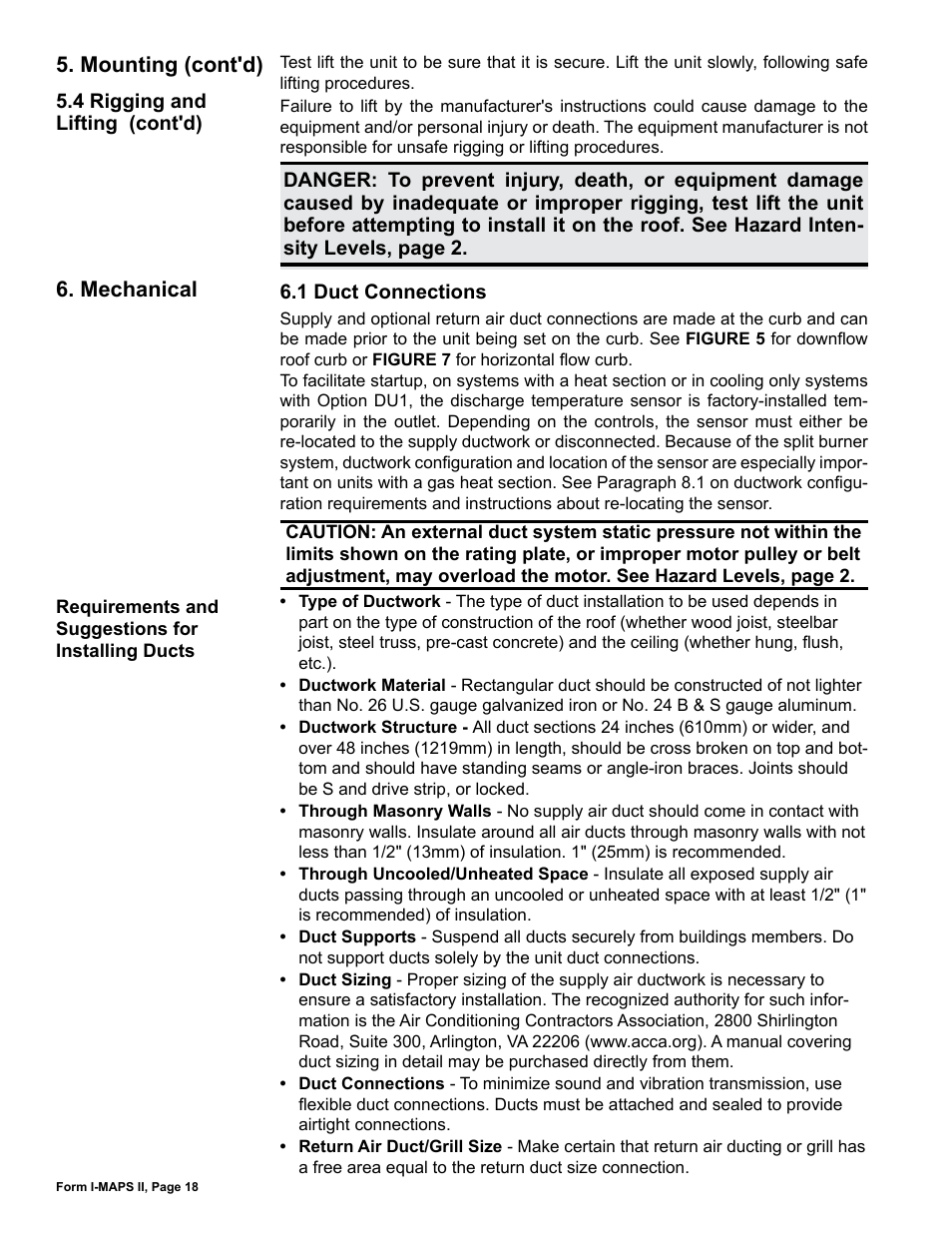Mechanical, 1 duct connections, Mounting (cont'd) | Reznor MAPS II Unit Installation Manual User Manual | Page 18 / 64
