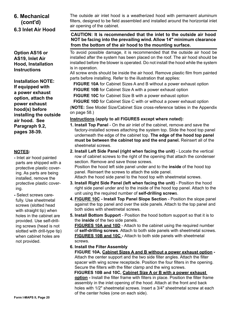 3 inlet air hood, Mechanical (cont'd) | Reznor MAPS II Unit Installation Manual User Manual | Page 20 / 64