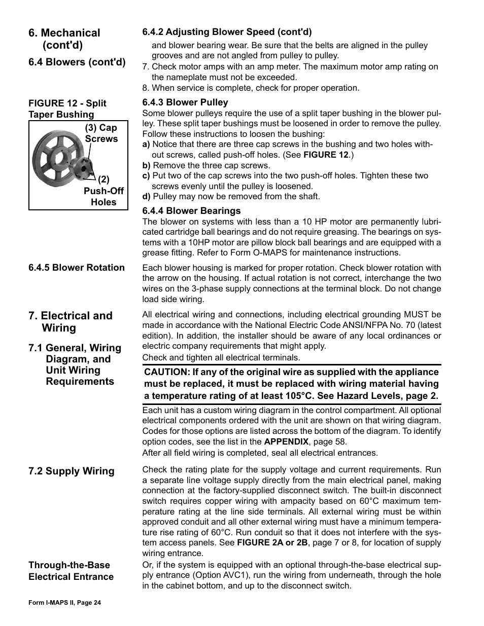 Electrical and wiring, 2 supply wiring, 1 general, wiring diagram, and unit | Wiring requirements | Reznor MAPS II Unit Installation Manual User Manual | Page 24 / 64