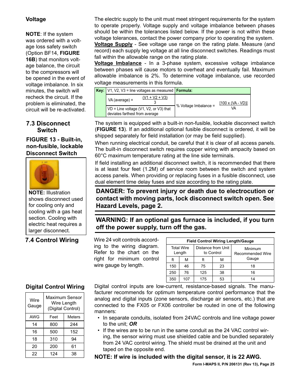 3 disconnect switch, 4 control wiring, 3 disconnect switch 7.4 control wiring | Reznor MAPS II Unit Installation Manual User Manual | Page 25 / 64