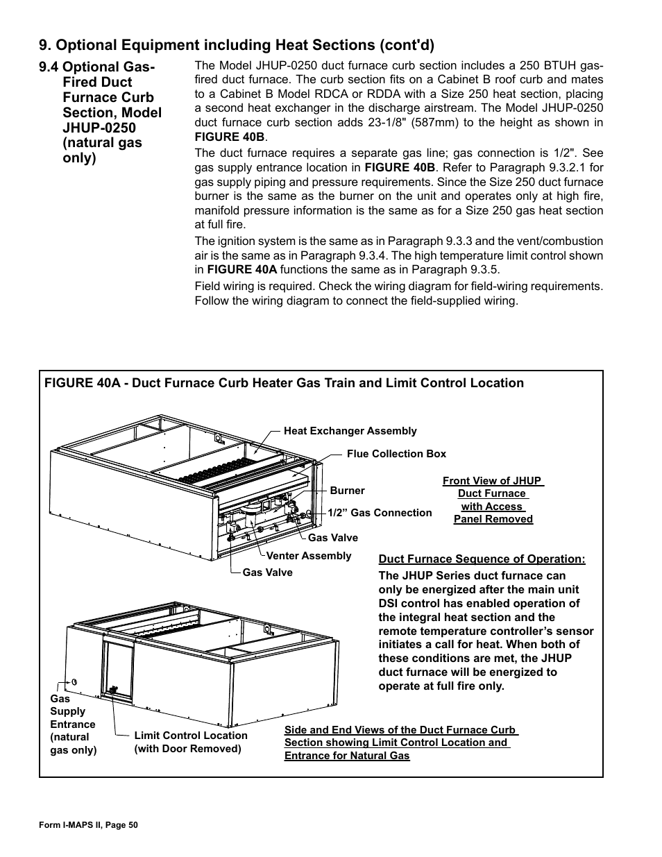 4 gas-fired curb heater section, model jhup-0250, 4 curb section with gas-fired duct furnace, Model jhup-0250 | Reznor MAPS II Unit Installation Manual User Manual | Page 50 / 64