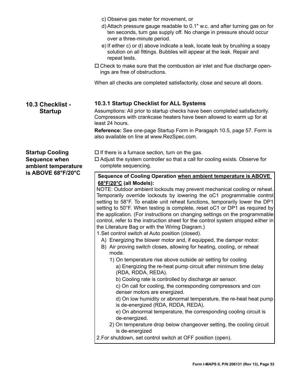 3 checklist - startup | Reznor MAPS II Unit Installation Manual User Manual | Page 53 / 64
