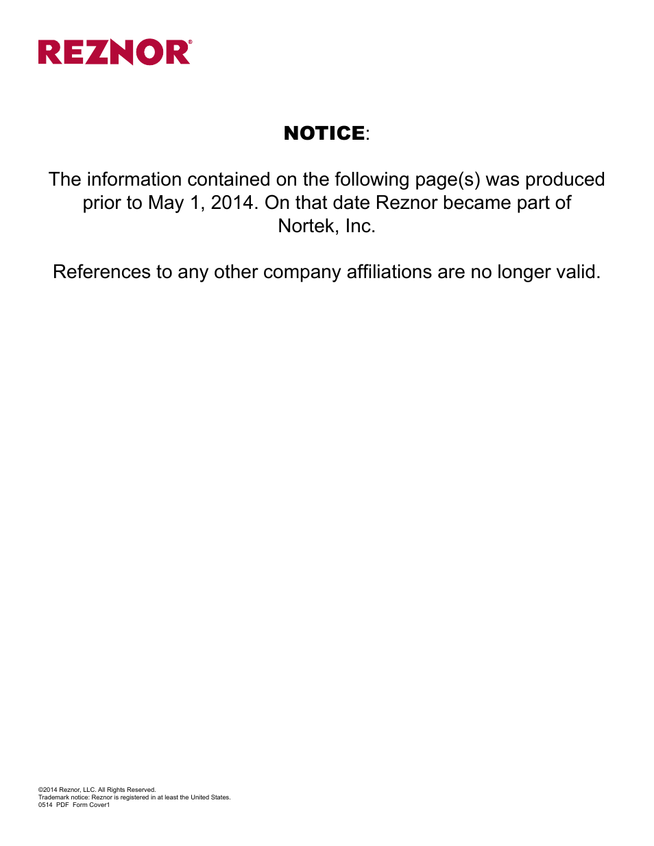 Reznor VR Option - Installation - Outside Air Kit User Manual | 5 pages