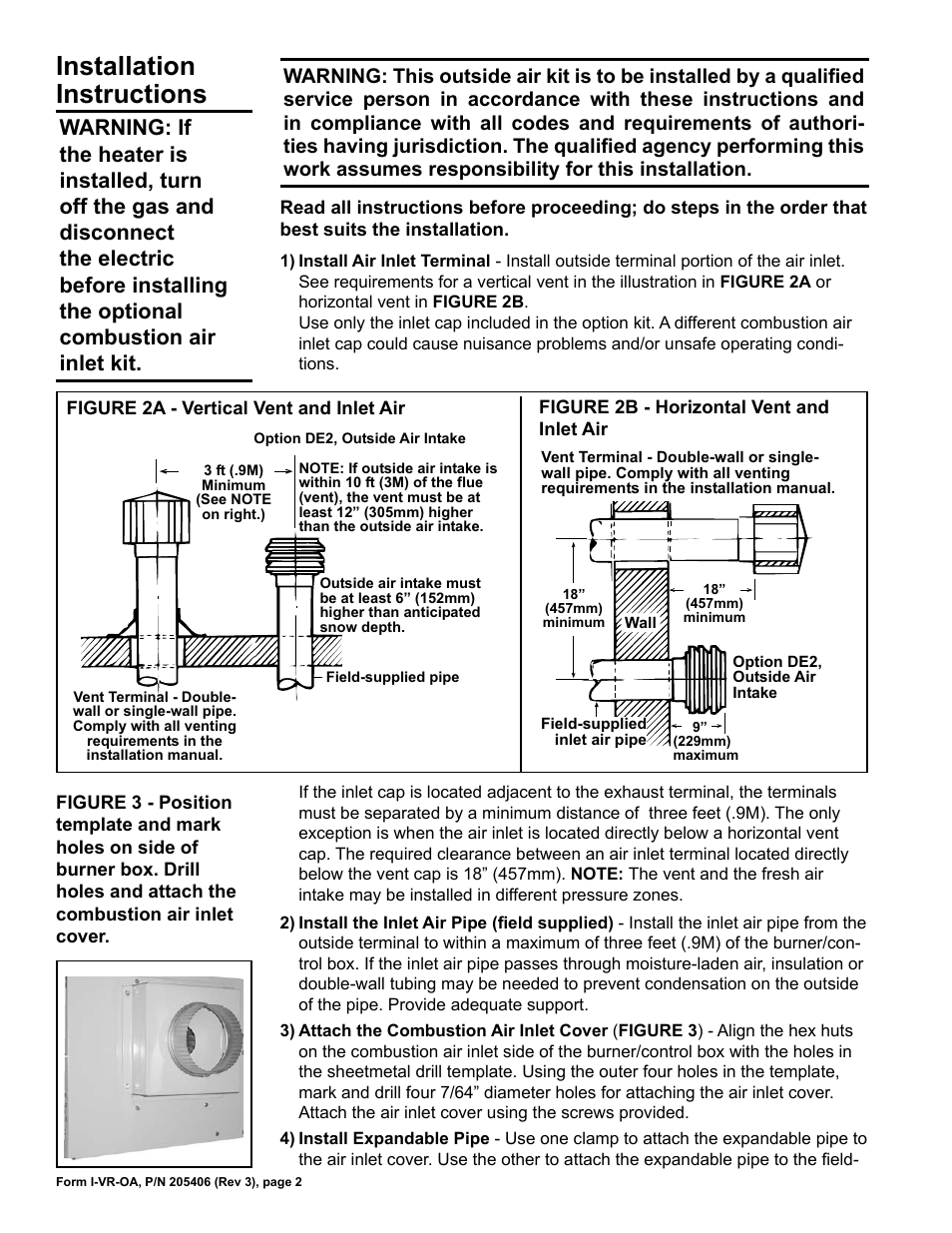 Installation instructions | Reznor VR Option - Installation - Outside Air Kit User Manual | Page 3 / 5