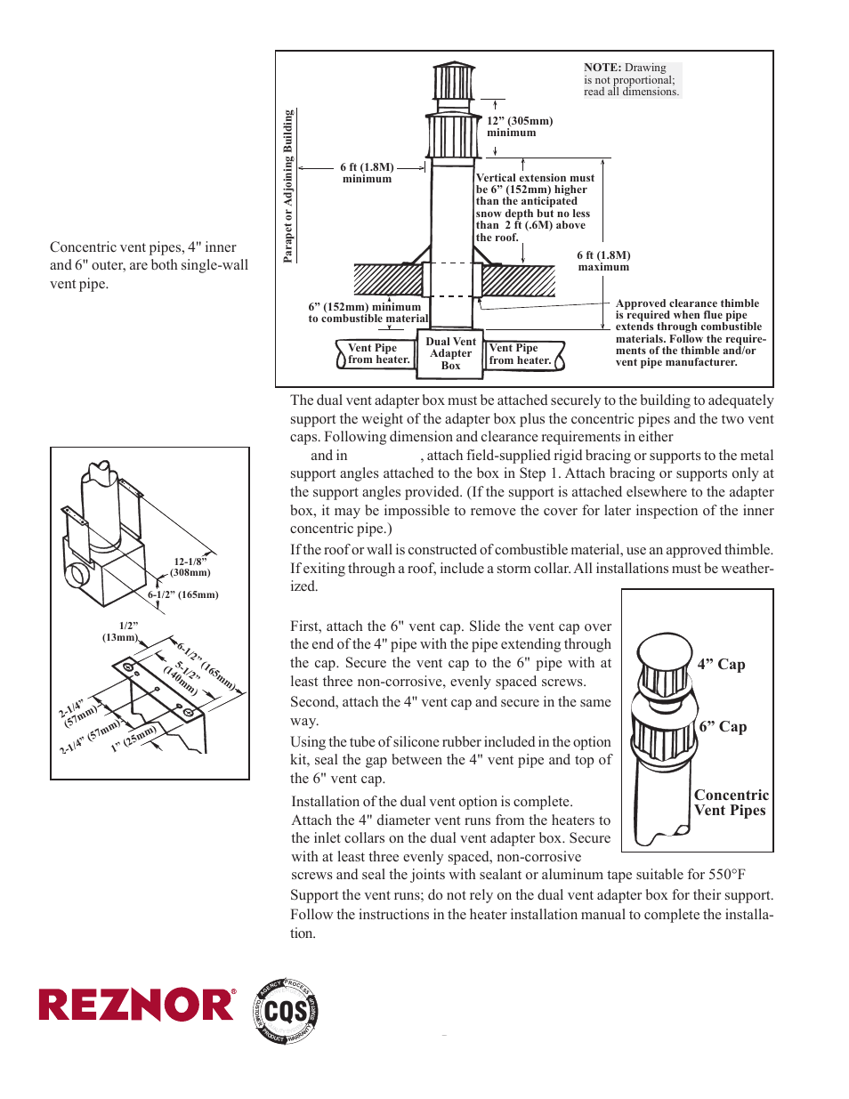 Installation instructions (cont'd), Figure 4b - vertical dual vent terminal, Install dual vent adapter box (cont'd) | 4 cap 6 cap concentric vent pipes | Reznor VR Option - Installation - Dual Vent Kit User Manual | Page 4 / 4