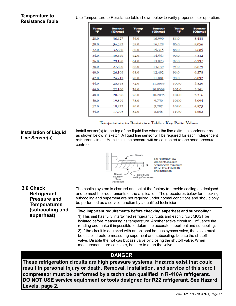 6 check refrigerant pressure and temperatures, Subcooling and superheat) | Reznor YDSA Operation Manual User Manual | Page 17 / 48