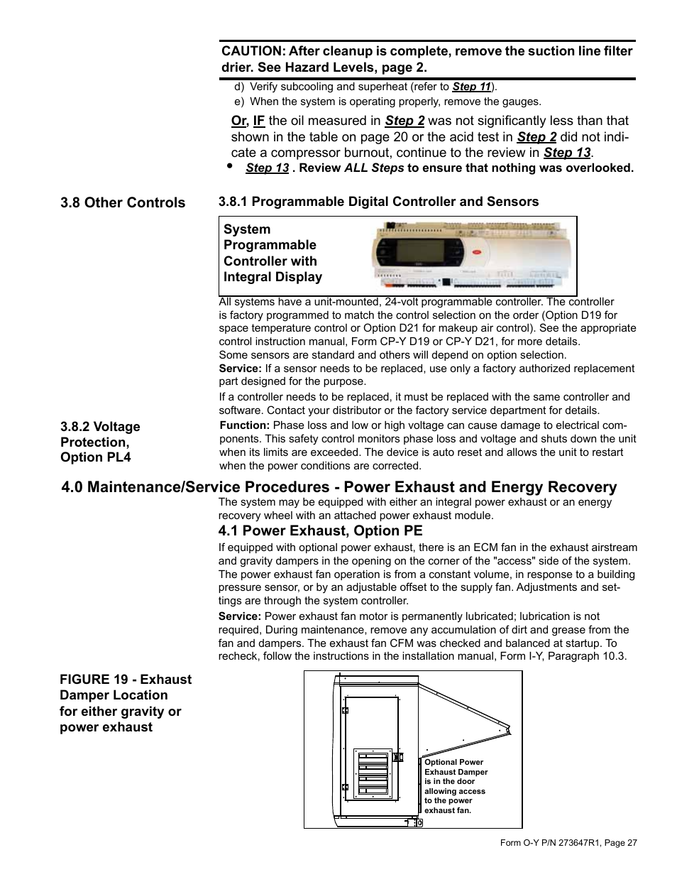 8 other controls, 0 maintenance/service procedures - power, Exhaust and energy recovery | 1 power exhaust, option pe | Reznor YDSA Operation Manual User Manual | Page 27 / 48