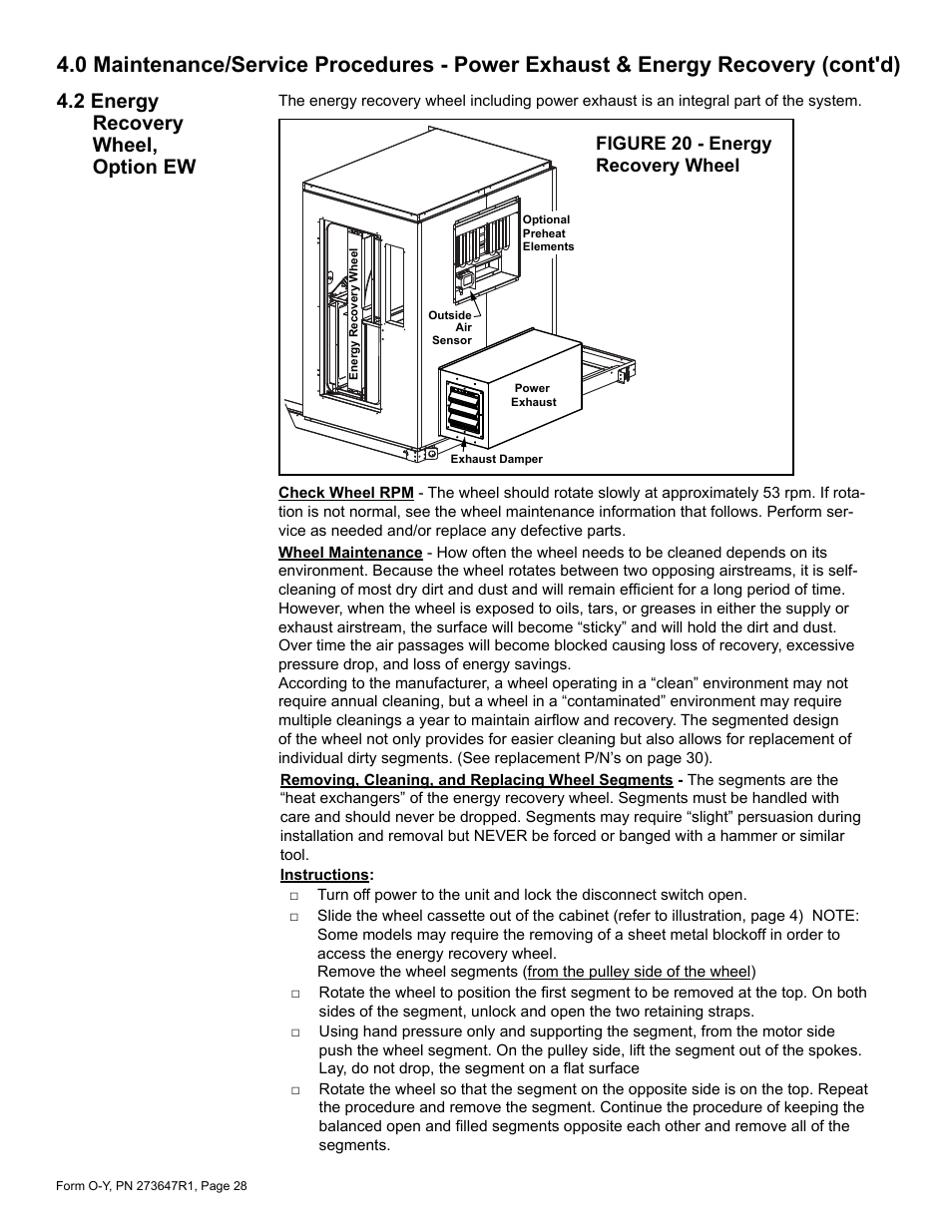 2 energy recovery wheel, Option ew, 2 energy recovery wheel, option ew | Reznor YDSA Operation Manual User Manual | Page 28 / 48