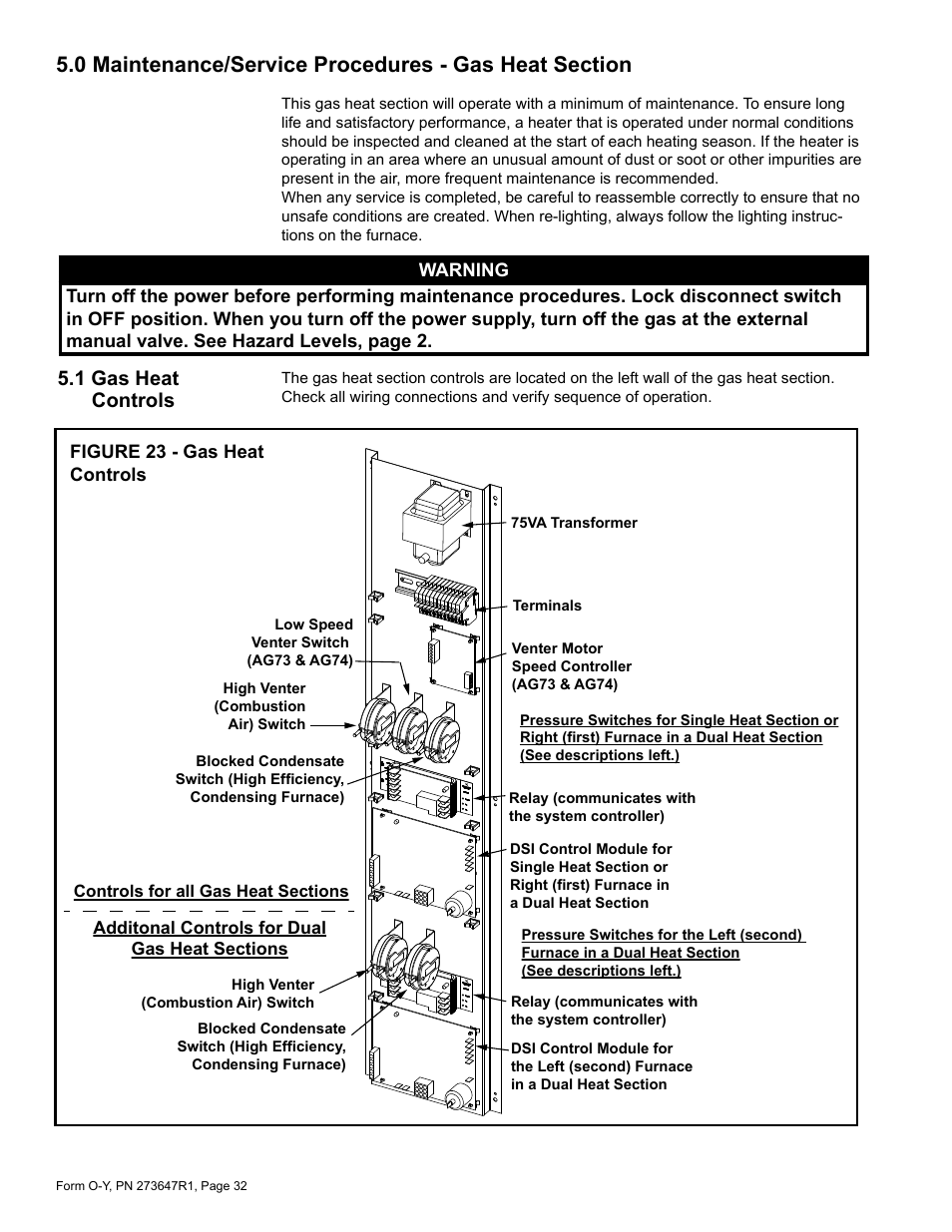 0 maintenance/service procedures - gas, Heat section, 1 gas heat controls | Reznor YDSA Operation Manual User Manual | Page 32 / 48