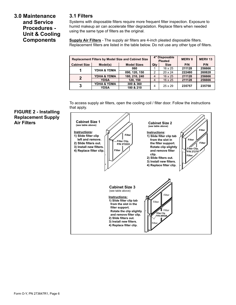 0 maintenance and service procedures, Unit & cooling components, 1 filters | Reznor YDSA Operation Manual User Manual | Page 6 / 48