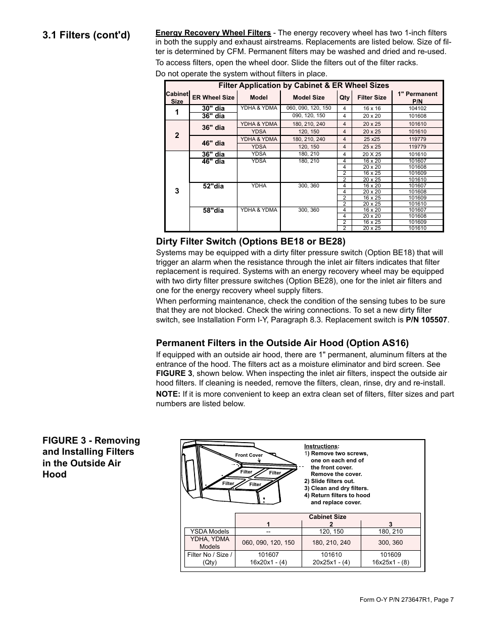 1 filters (cont'd), Dirty filter switch (options be18 or be28) | Reznor YDSA Operation Manual User Manual | Page 7 / 48