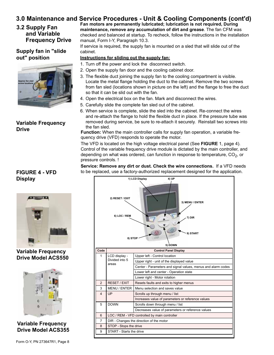 2 supply fan and variable frequency drive, Variable frequency drive, Supply fan in "slide out" position | Reznor YDSA Operation Manual User Manual | Page 8 / 48