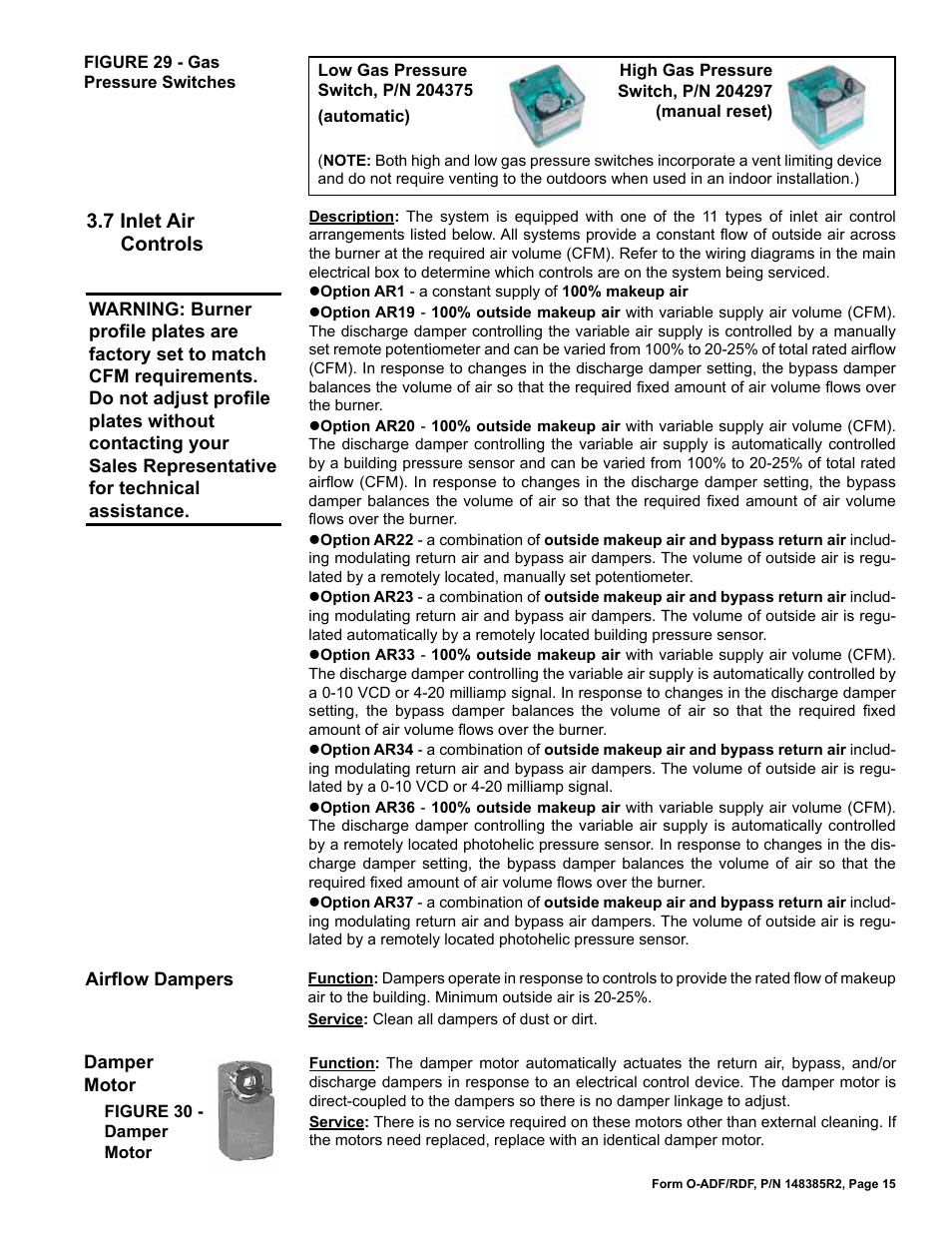 7 inlet air controls | Reznor ADFH Operation Manual User Manual | Page 15 / 20
