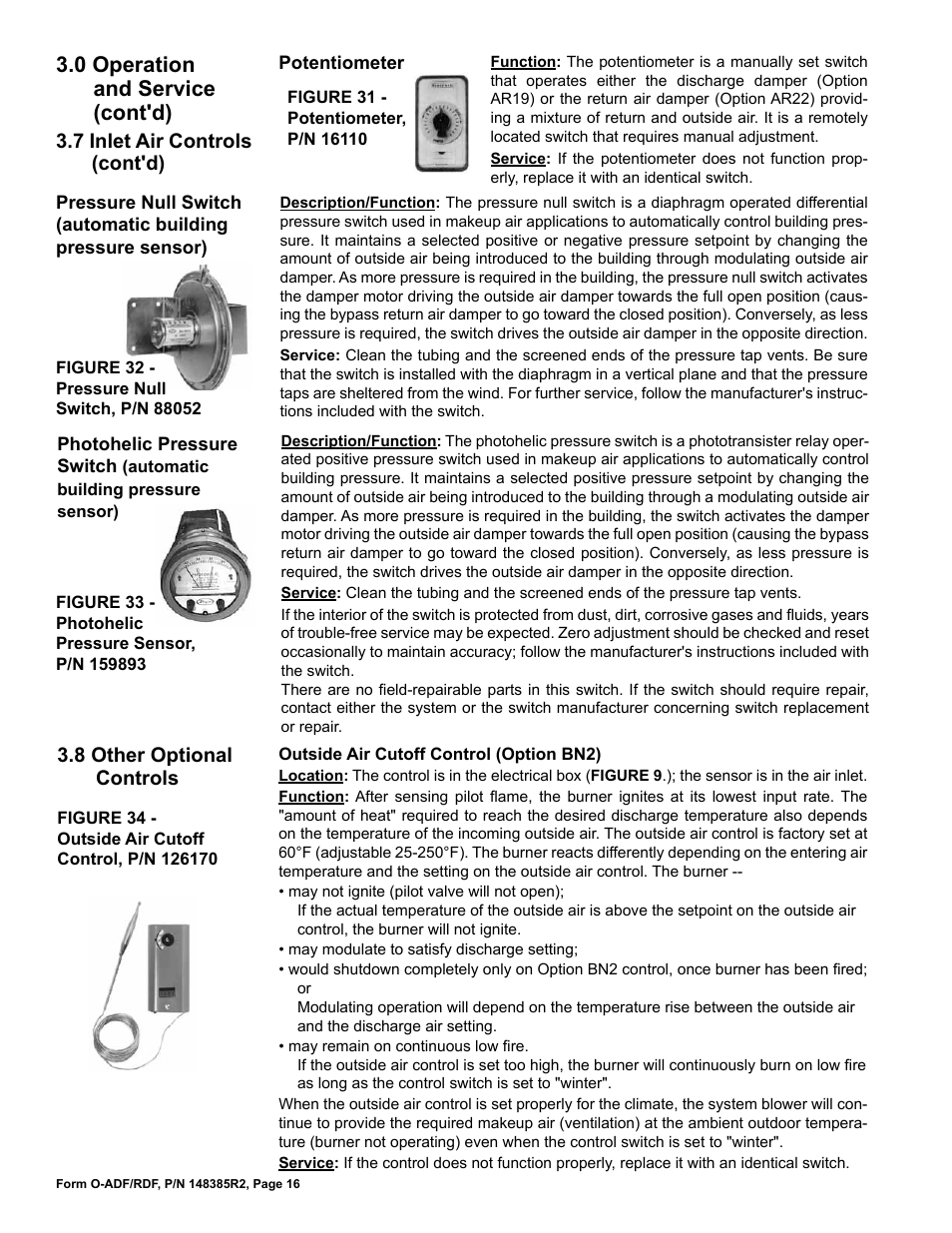 0 operation and service (cont'd) | Reznor ADFH Operation Manual User Manual | Page 16 / 20