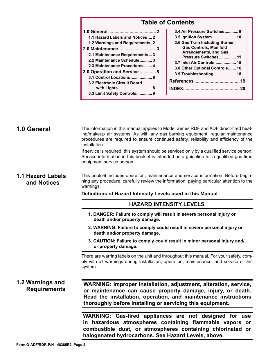Reznor ADFH Operation Manual User Manual | Page 2 / 20