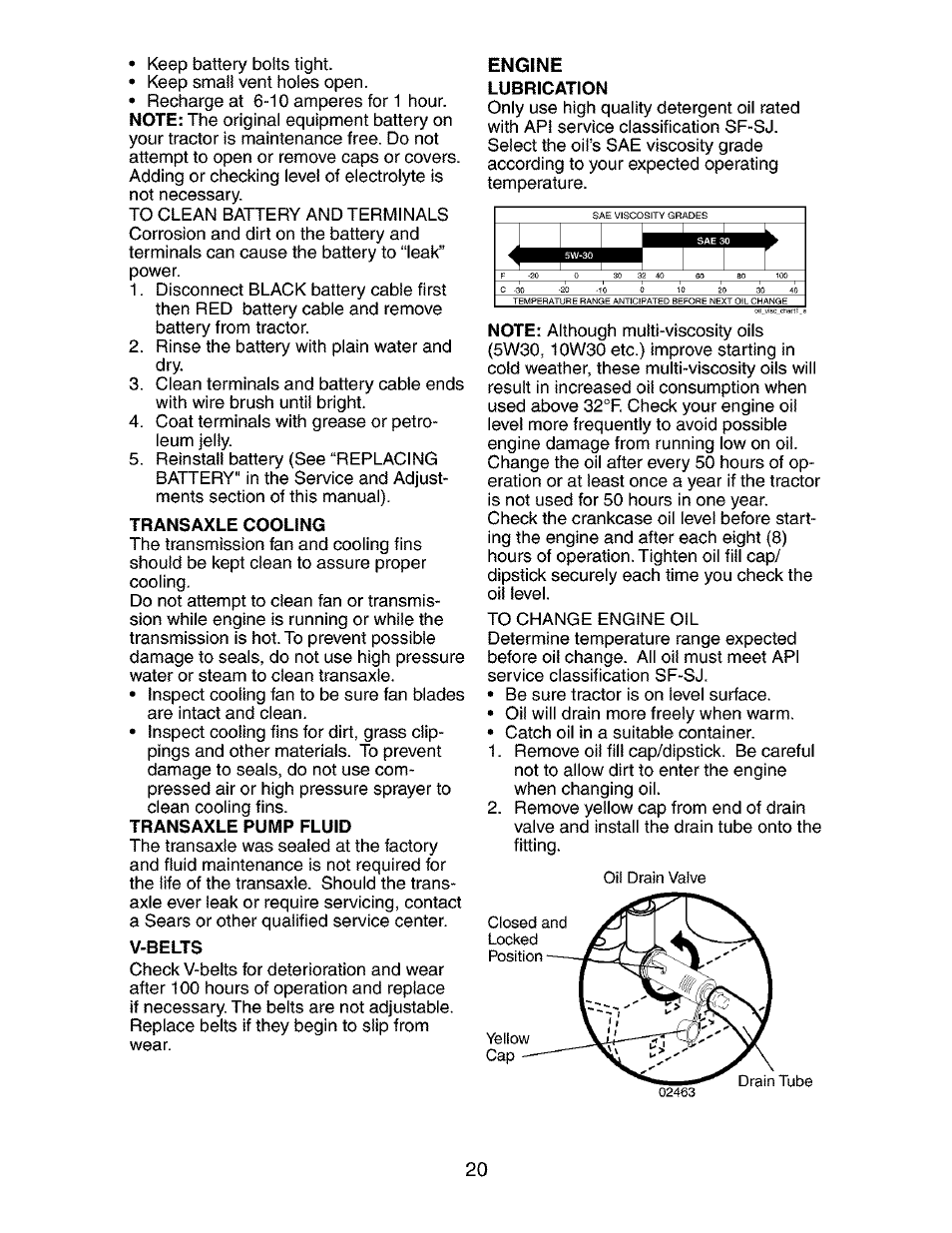 Transaxle cooling, V-belts, Engine | Lubrication | Craftsman 917.272762 User Manual | Page 20 / 56