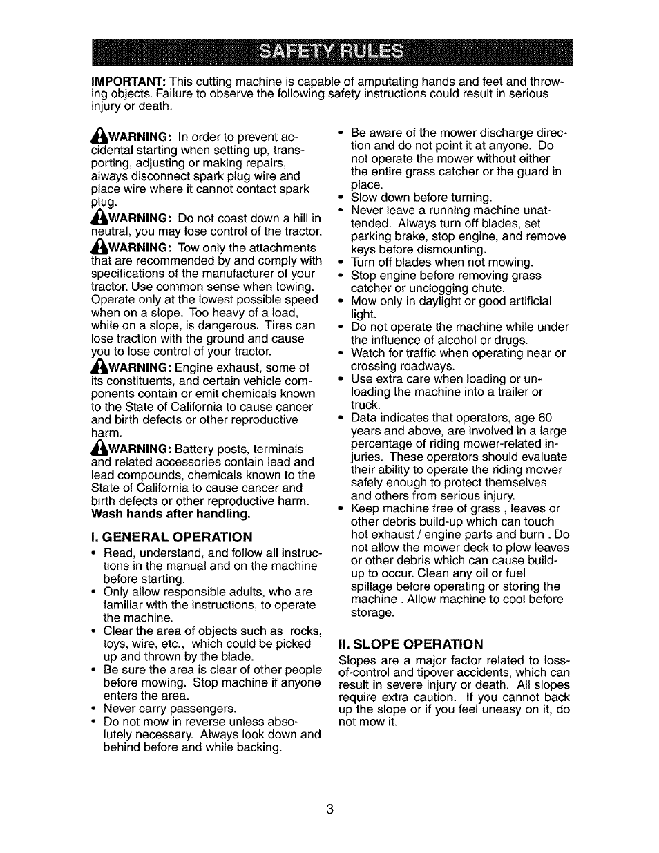 I. general operation, Ii. slope operation | Craftsman 917.272762 User Manual | Page 3 / 56
