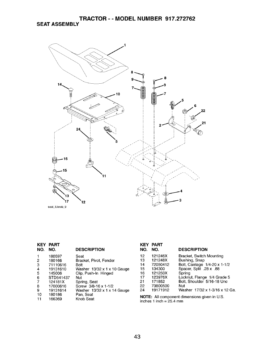 Seat assembly | Craftsman 917.272762 User Manual | Page 43 / 56