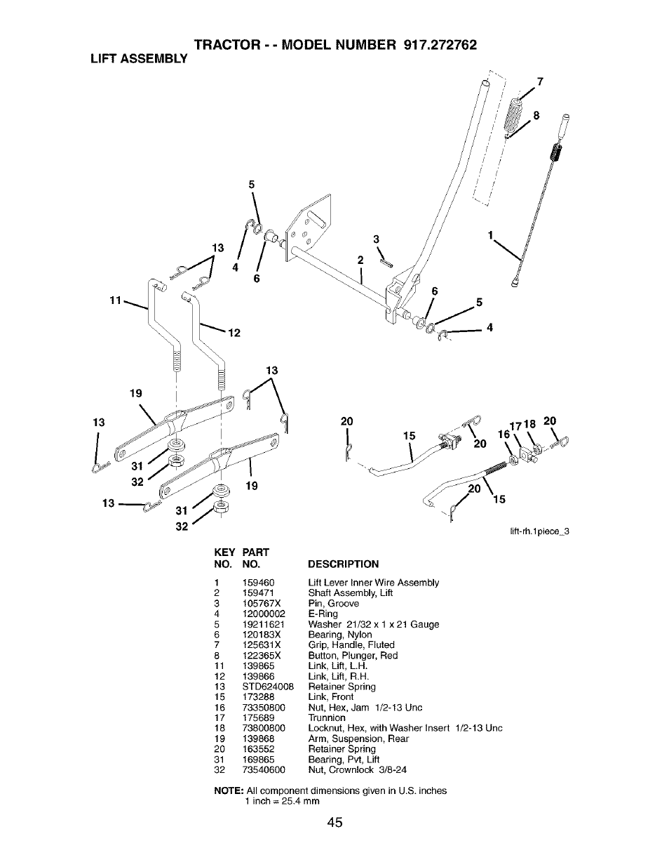 Lift assembly | Craftsman 917.272762 User Manual | Page 45 / 56