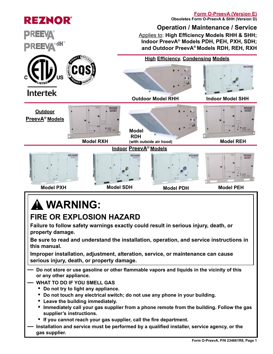 Reznor PDH Operation Manual PreevA User Manual | 40 pages