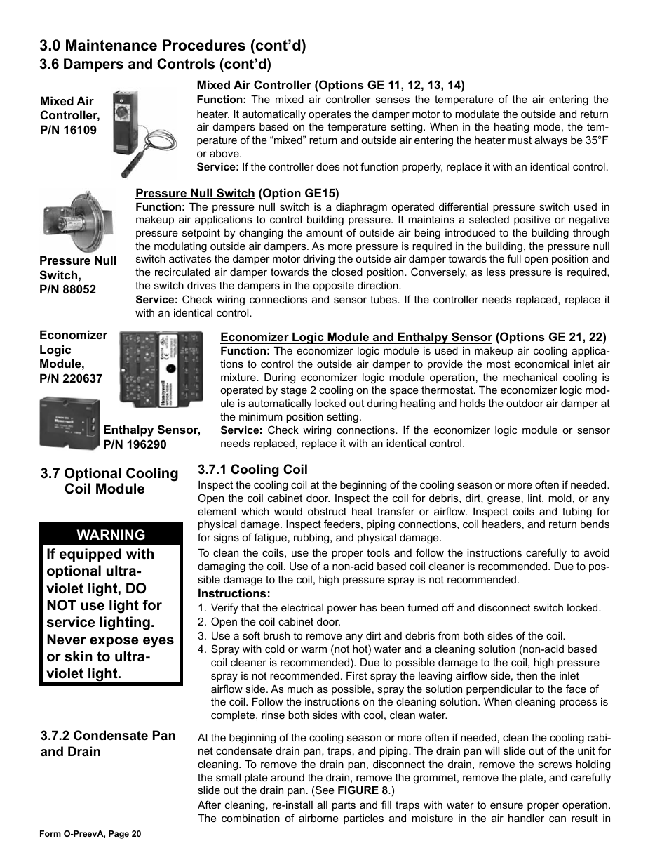 7 optional cooling coil module, 0 maintenance procedures (cont’d), 6 dampers and controls (cont’d) | Reznor PDH Operation Manual PreevA User Manual | Page 20 / 40