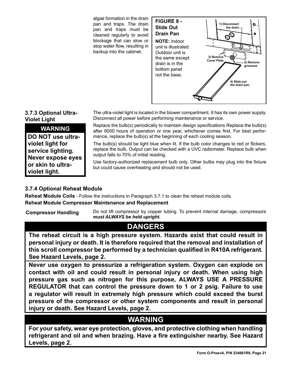 Dangers, Warning | Reznor PDH Operation Manual PreevA User Manual | Page 21 / 40