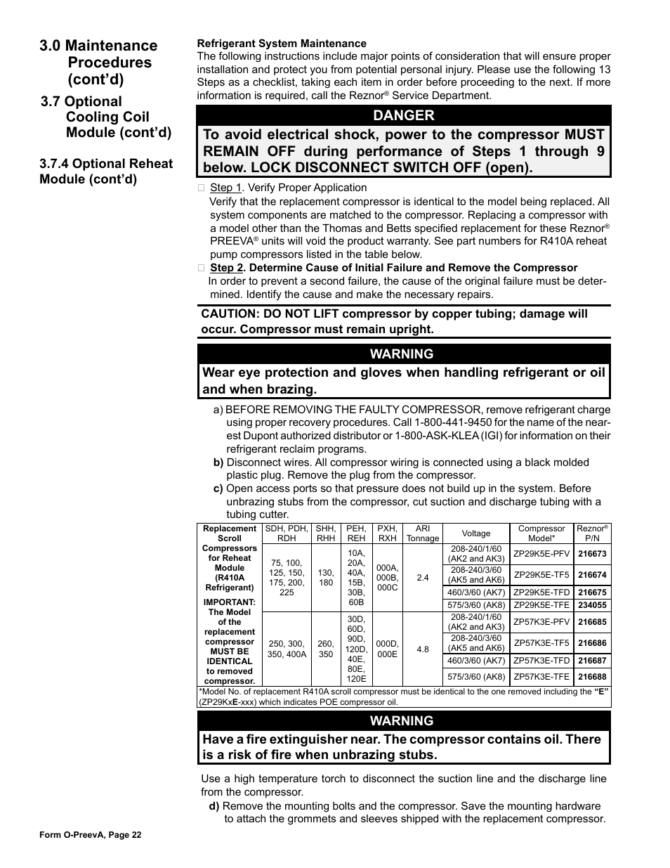 0 maintenance procedures (cont’d), 7 optional cooling coil module (cont’d), 4 optional reheat module (cont’d) | Reznor PDH Operation Manual PreevA User Manual | Page 22 / 40