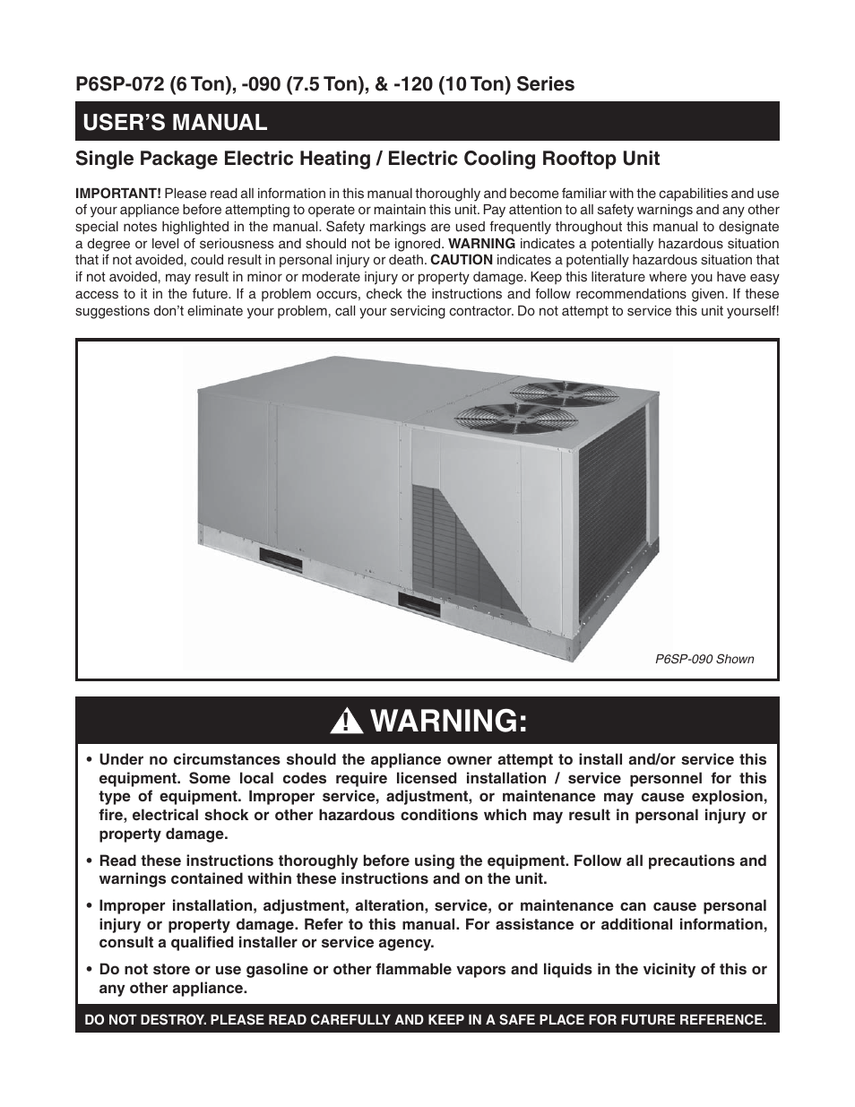 Reznor P6SP Users Manual User Manual | 4 pages
