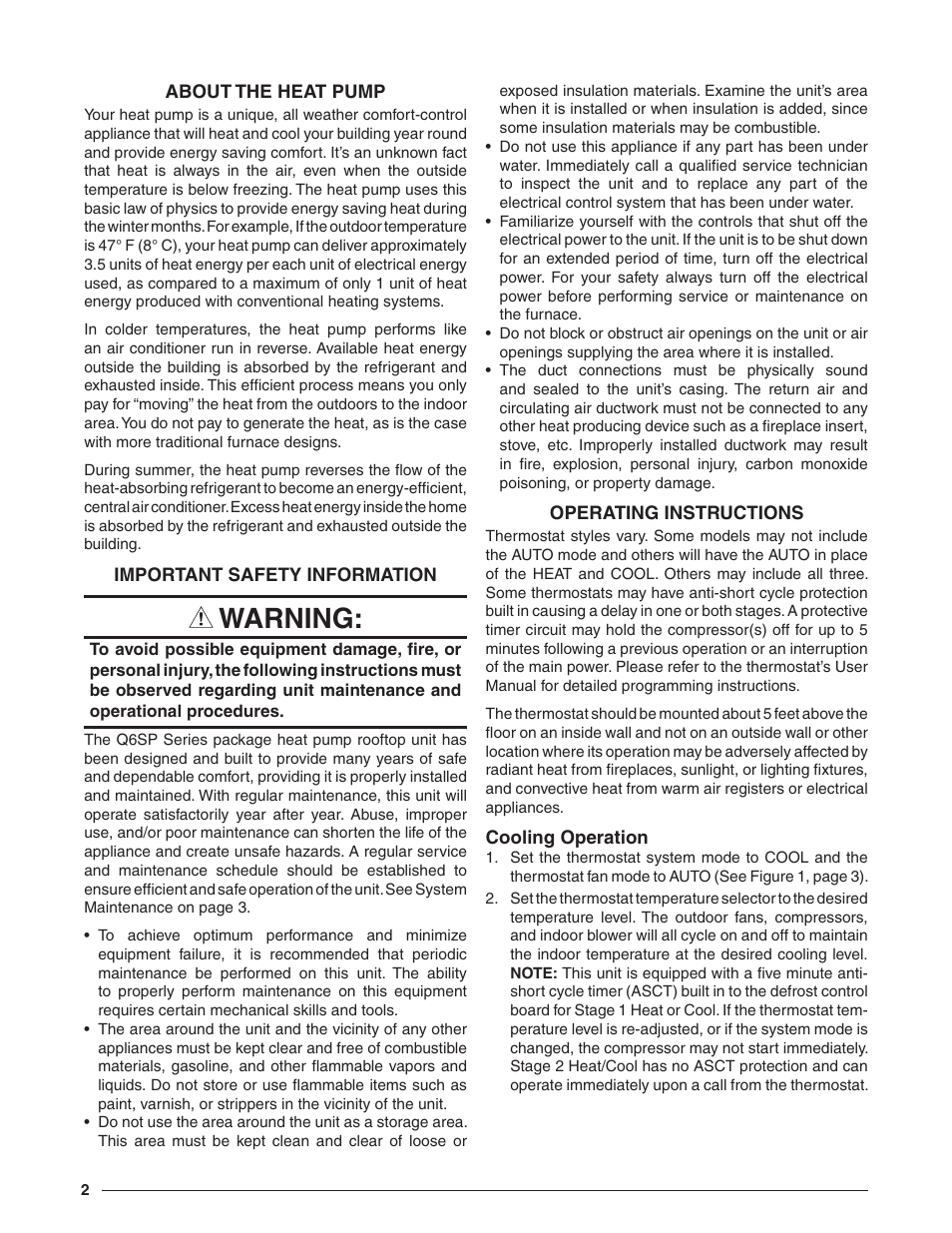 Warning | Reznor Q6SP Users Manual User Manual | Page 2 / 4
