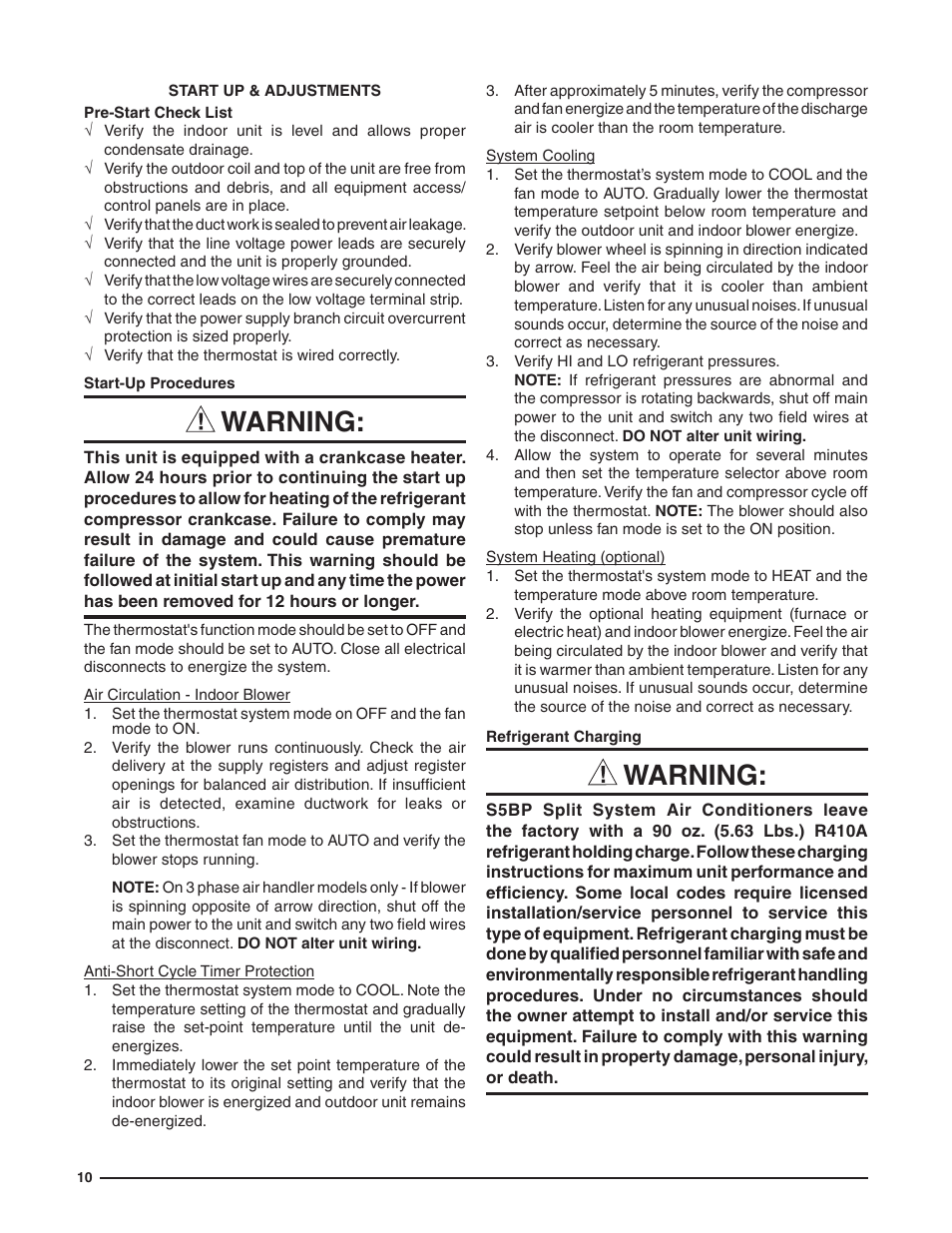 Warning | Reznor S5BP Users Manual User Manual | Page 10 / 20