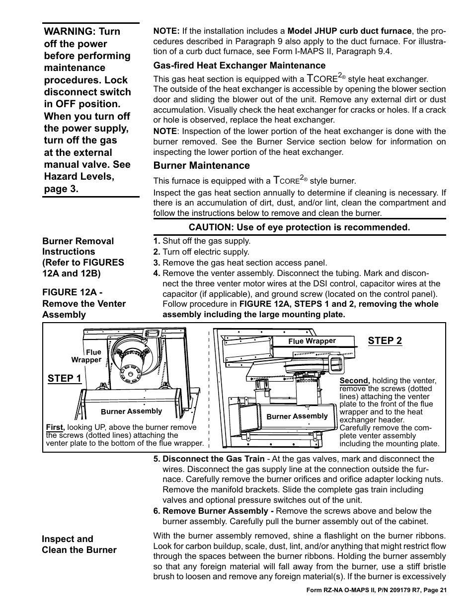 Burner maintenance | Reznor MAPSII Series REDA Users Manual User Manual | Page 21 / 28