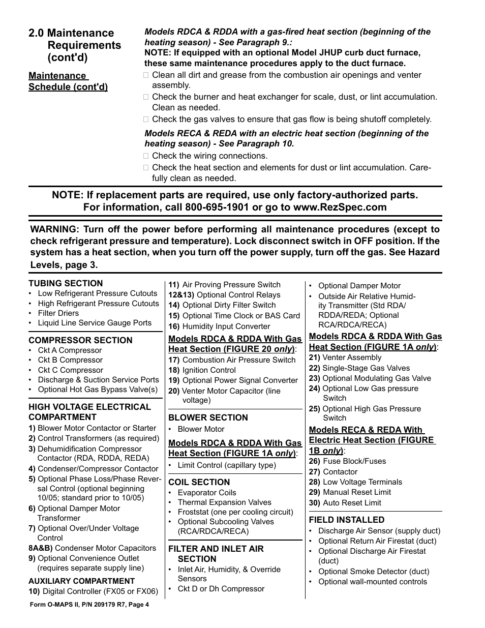 0 maintenance requirements (cont'd) | Reznor MAPSII Series REDA Users Manual User Manual | Page 4 / 28