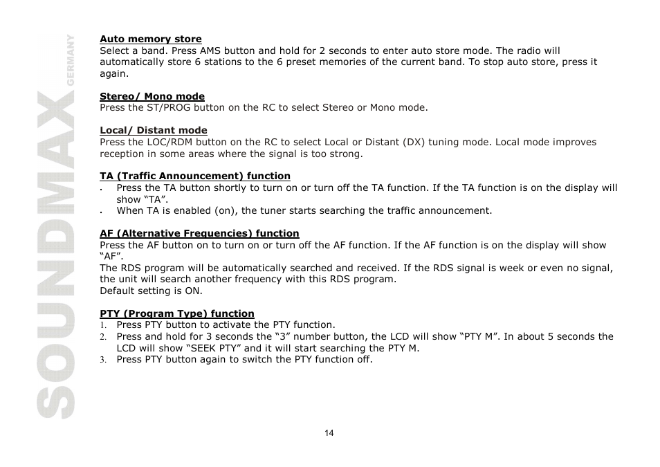 SoundMax SM-CMD2026 User Manual | Page 14 / 54