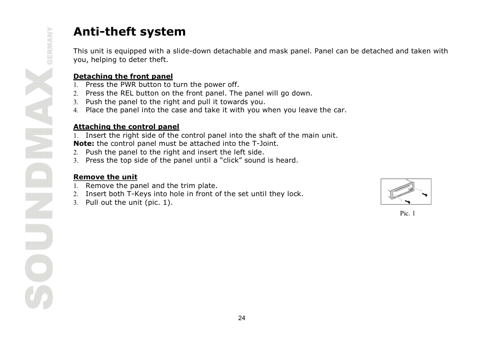 Anti-theft system | SoundMax SM-CMD2026 User Manual | Page 24 / 54