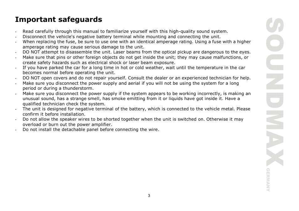 Important safeguards | SoundMax SM-CMD2026 User Manual | Page 3 / 54