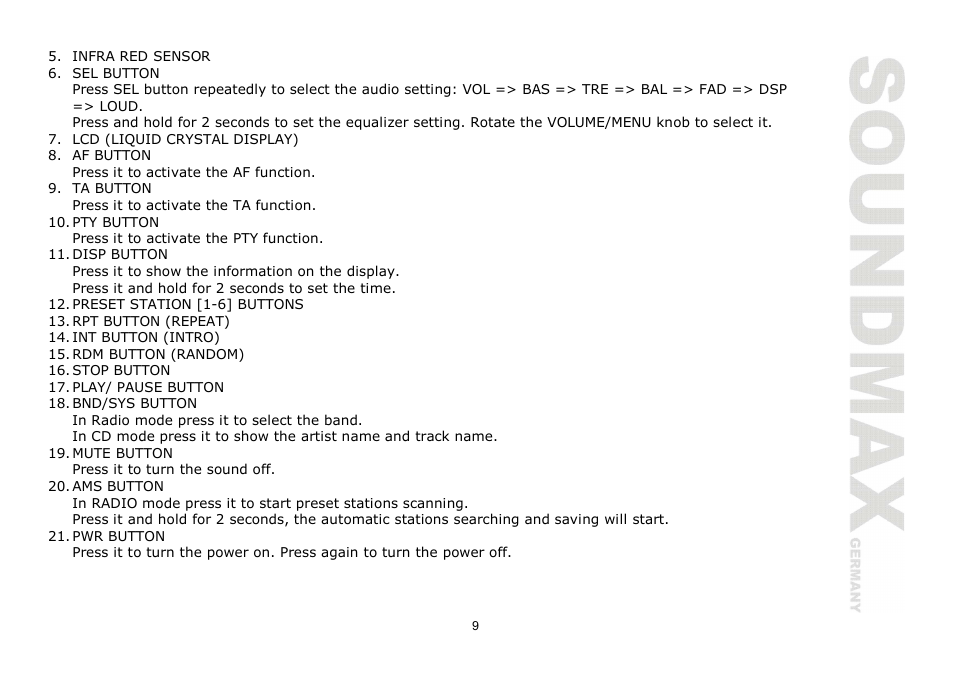 SoundMax SM-CMD2026 User Manual | Page 9 / 54